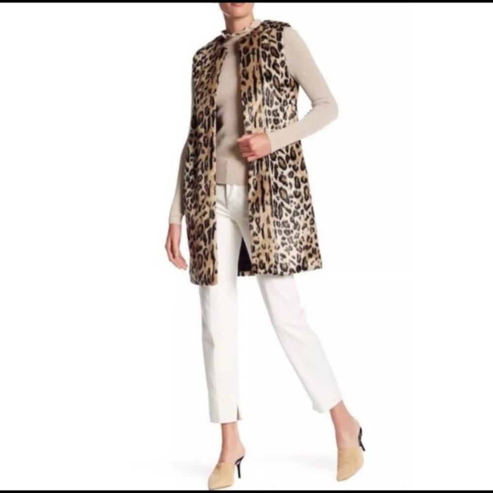 Alice + Olivia Animal Print Leopard Faux Fur Longline vest Womens Size XS/S - Picture 3 of 15